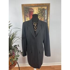 Josephine Chaus Long Blazer Women 8 Black Notch Lapel Trench Style Wool Blend